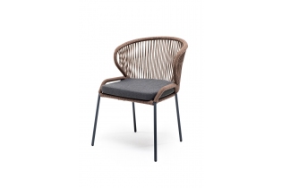 «Милан» плетеный стул из роупа, каркас алюминиевый серый, роуп коричневый, подушка темно-серая