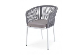 «Марсель» плетеный стул из роупа (веревки), каркас белый, цвет светло-серый, ткань Neo ASH